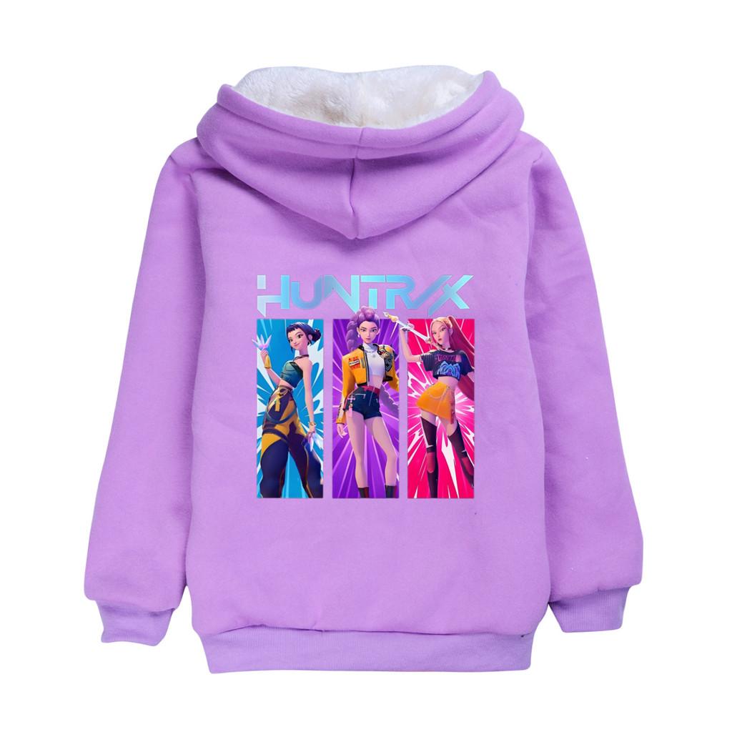 5018 Thick Velvet Girls Coat Kpop Zoey Mira Rumi Print Kids Long Sleeves Warm Winter Jacket