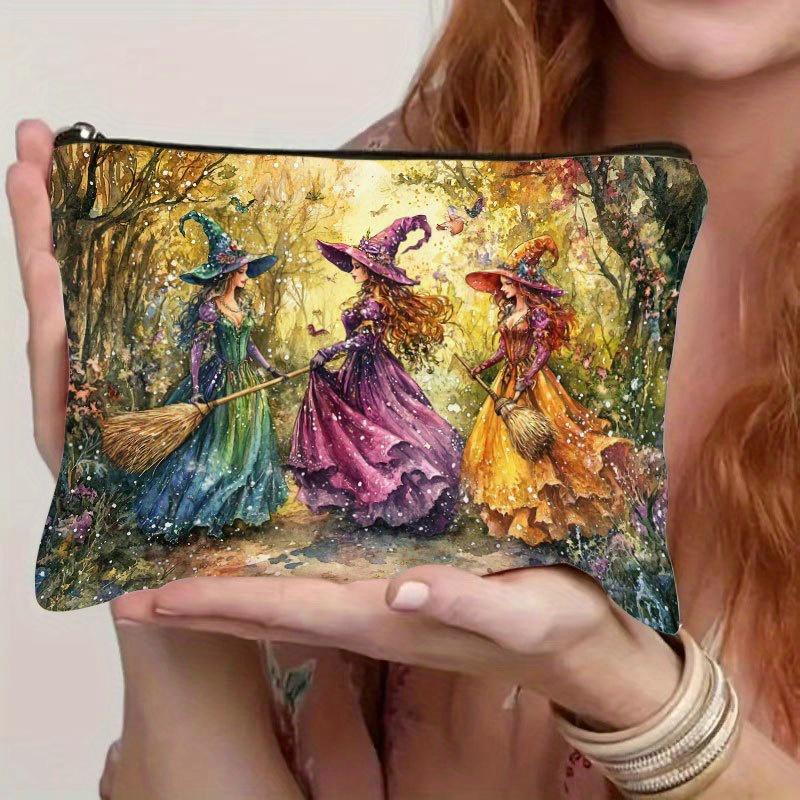 Witch In The Mysterious Forest Makeup Bag Large Capacity Cosmetic Bag with Autumn Forest Design, Multi-Functional Travel Bag