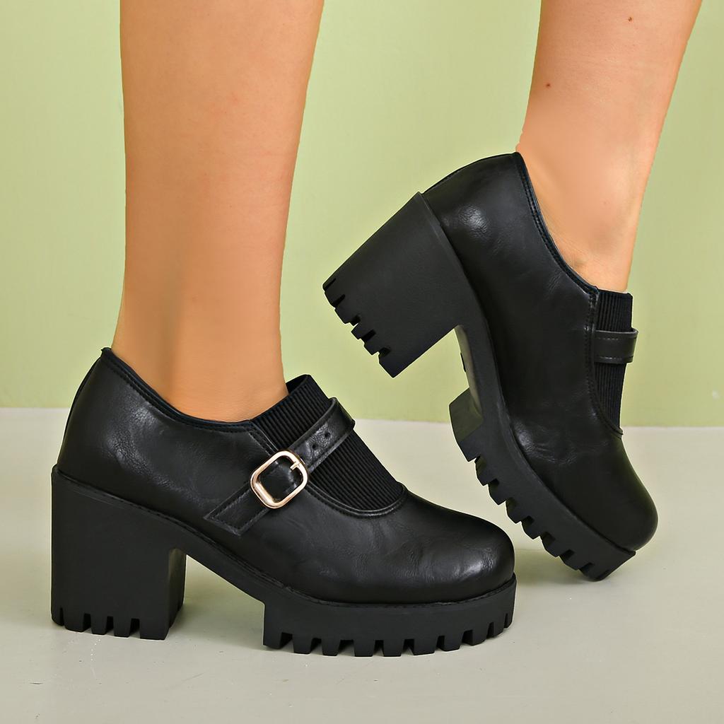 Women Pumps Comfortable Fashion Deep Mouth Soft Leather Platform Shoes Women Fall High Block Heels Single Shoes for Office Mom