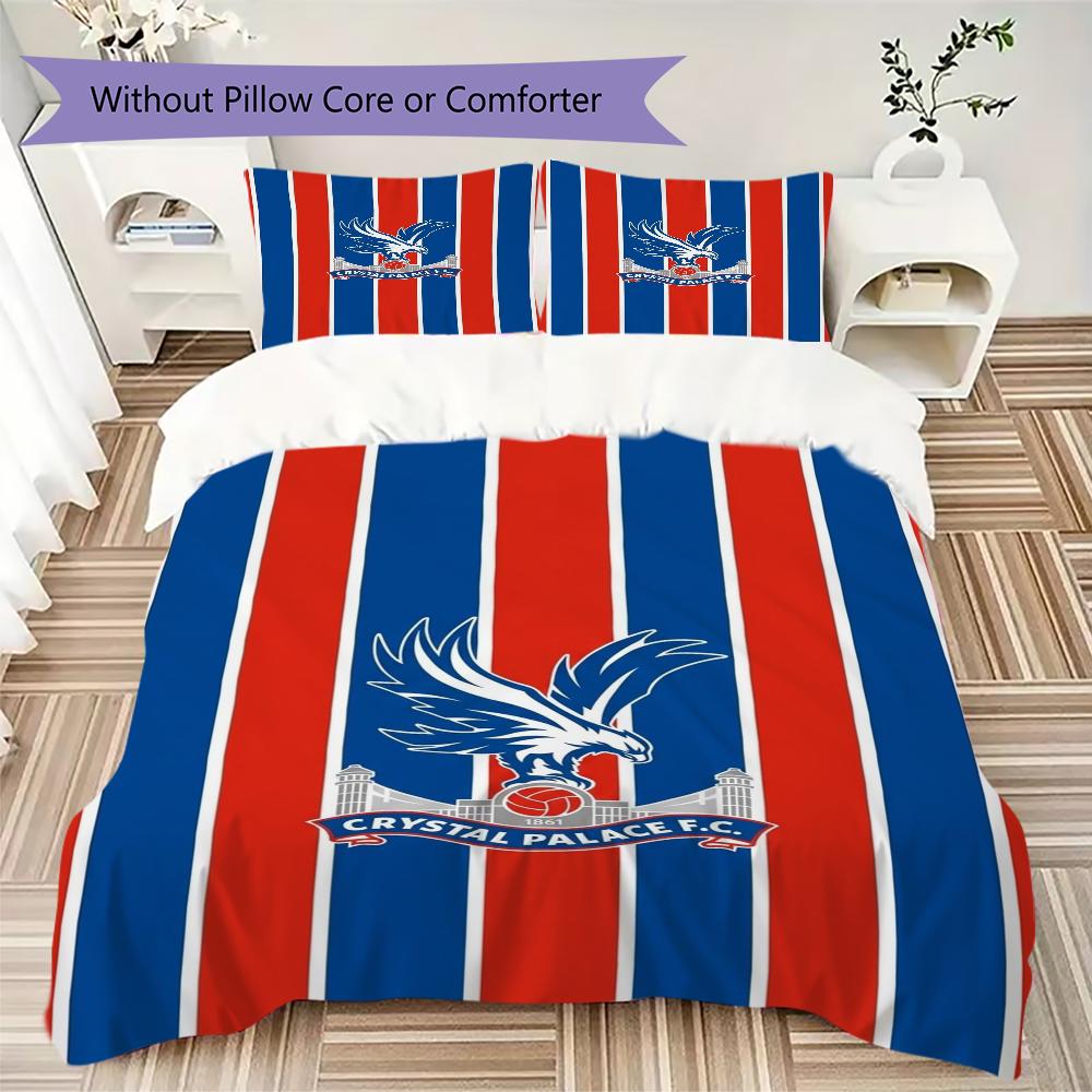 Crystal Palace FC Pattern Bedding uilt Set uilt Cover Pillowcase Home Decoration Birthday Gift (1 * duvet cover + 2 * pillowcase without core)