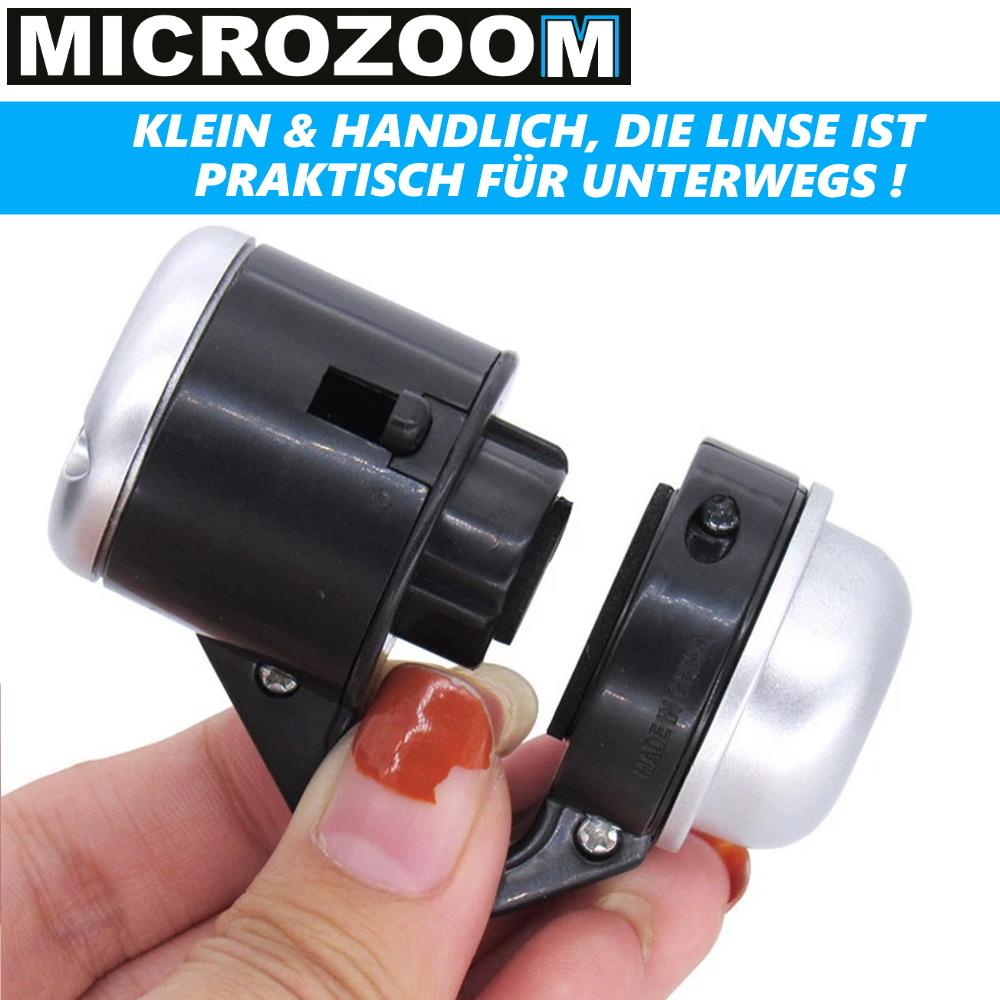 MICROZOOM Mobilní telefon Smartphone Mikroskop Makro objektiv LED 30x zvětšení Tablet Lupa