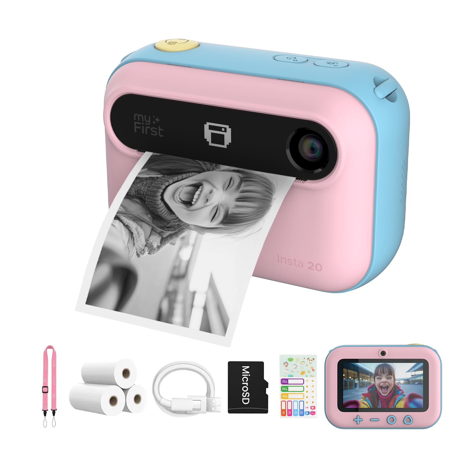 myFirst Camera Insta 20 Instant Print Digital Camera with 16MP 1080P Birthday Gift for Children Ages Selfie Unlimited Micro SD Card Candy Single -