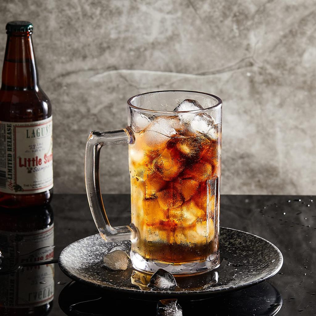 2 Pack Clear Large Beer Mug, 14oz Glass Tumbler with Handle, Large Tea Tumbler, Durable as Gift for Men