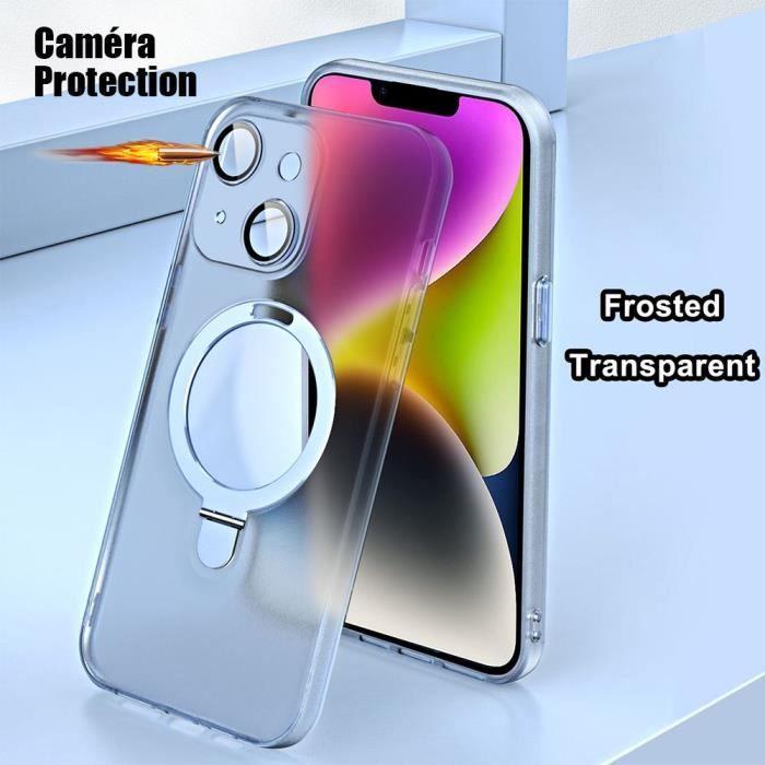 Coque pour iPhone 15 - Protection Antichoc - Support Magnétique - Semi-Transparent Bleu - Protection Caméra