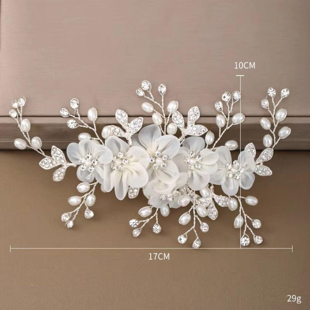 White Silk Flower Women Hair Pins Pearl Crystal Bride Tiara  Hair Accessories Jewelry