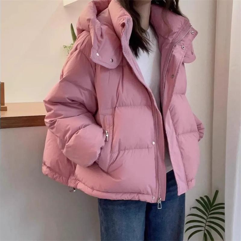 

Down Coat Women Parkas Short Autumn Winter Warm Cotton Jacket Plus Size Outerwear Female Fashion Hooded Overcoat XXXL розовый