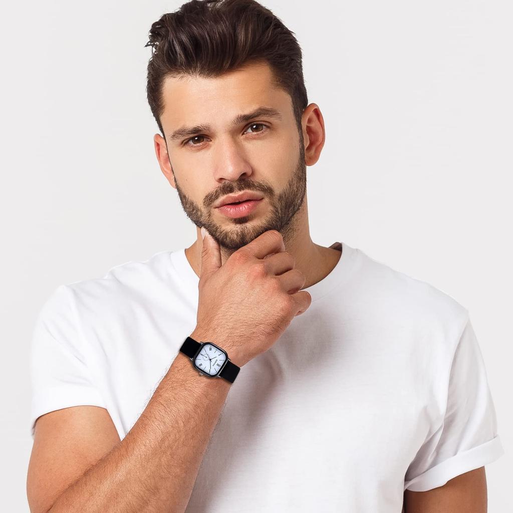 Skórzany zegarek na rękę dla mężczyzn i antyczny rzymski alfabet analogowy kwadratowy i prezent dla niego lub dla niej kobiety, wyświetlacz, kształt, wodoodporny, zegarek męski damski,