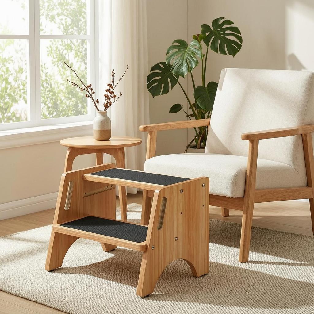 Wooden Step Stool with Handholds Portable Furniture Compact for Bathroom