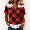 Women's Casual Short Sleeve V-Neck Christmas Print Pullover Top