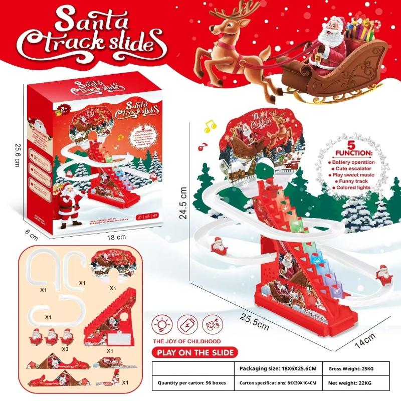 

1 Set Santa Christmas Toys Electric Snowman Coaster With Light Music Track Activity For Boys Girls Children Stair Slide Toy A1