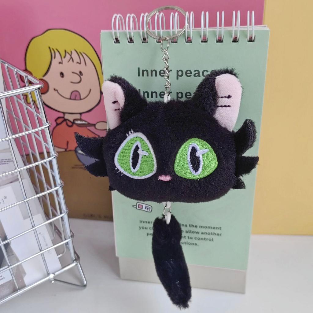 New Cartoon Black and White Kitten Plush Pendant Creative Kitten Cute Doll Keychain Mini Crawler Doll