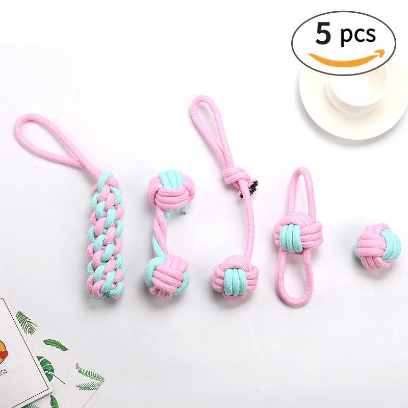 Juego de Juguetes para Mascotas de Cuerda de Algodón Perro Gato Resistente a Mordeduras Cuerda para Masticar Bola con Nudo Juguetes para Exteriores Limpieza Dental Molar Juguete para Mascotas Cuerda de Algodón Duradera