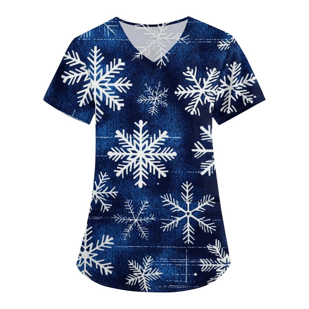 Modischer Overall mit V-Ausschnitt und kurzen Ärmeln für Damen mit Taschen und weihnachtlichem Aufdruck