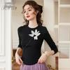 Women's 3D Floral Embellished Long Sleeve Slim-Fit T-Shirt