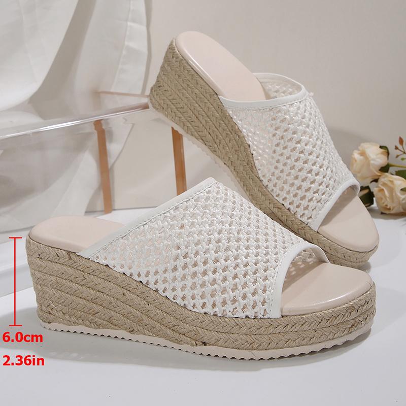 Fashion Hollow Out Mesh Braided Wedge Sandals Women Summer Fashion Thick Sole Espadrille Slippers Woman Comfort Casual Platform Sandals