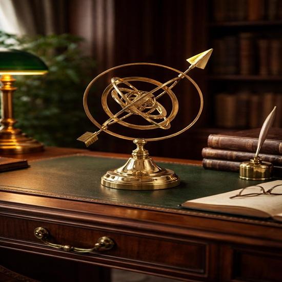 Brass Armillary Sphere Globe With Arrow Nautical Maritime Astrolabe Desk Decor Home Decor 30.48 Cm
