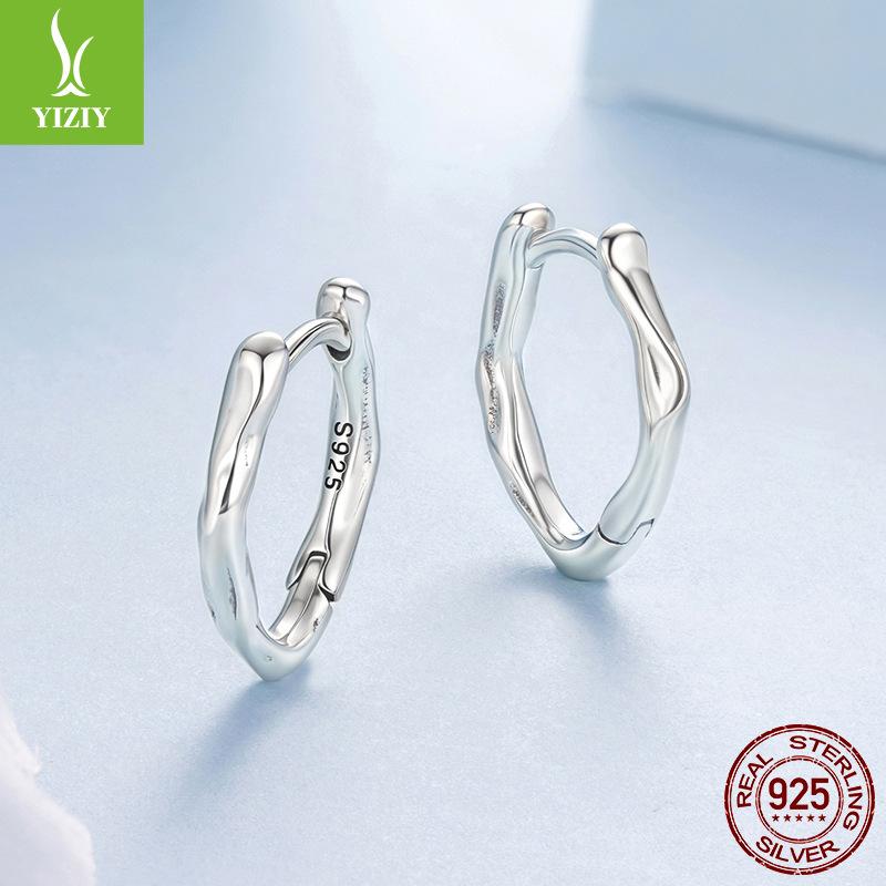 Simple S925 Sterling Silver Geometric Ear Buckle Women'S Fashion Whole Body Silver Texture Earrings Earrings Cross-Border