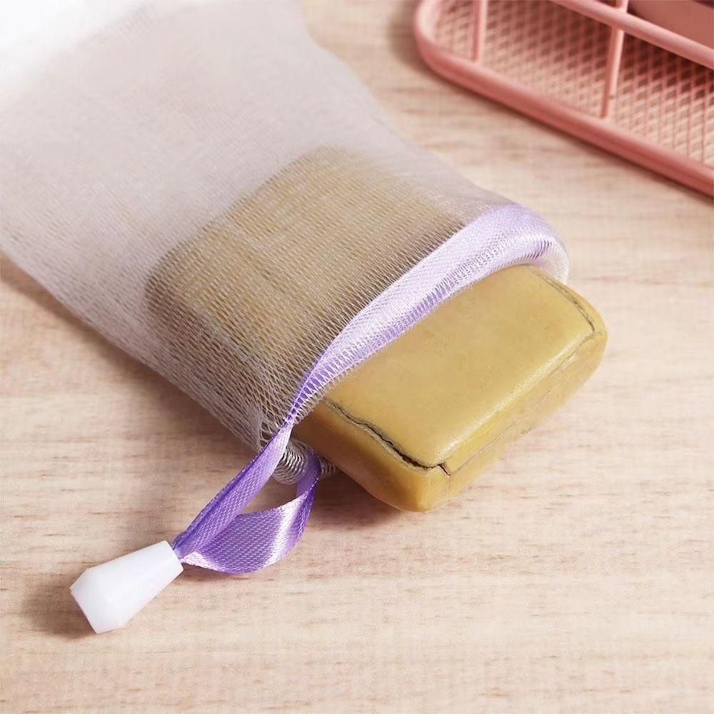 50Pcs Double Layer Bath Foaming Mesh Bags with Drawstring Soap Bubble Bags  for Facial Cleanser