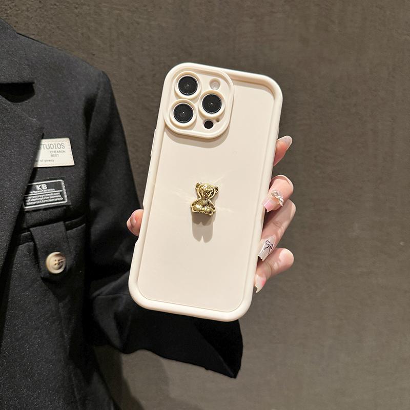 3D Gold Bear Silicone Soft Phone Case For iPhone 16 15 14 Pro Max 11 12 13 X XS XR 7 8 Plus SE  Shockproof Candy Matte Cover