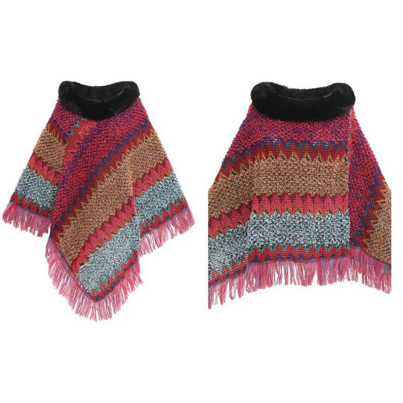 Herbst und Winter Neu Pelzkragen Strickschal, Thermopullover Cape, Schal Damen