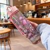 750ml Cute Cartoon Pattern Water Bottle, Large Capacity Portable Leak-Proof Tumbler with Carry Strap and Straw for Sporting
