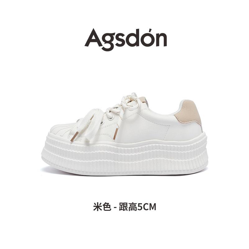 Augustine Shell Head White Shoes Women's 2025 Summer and Autumn New Academic Style Casual Soft-soled Thick Baseplate Shoes