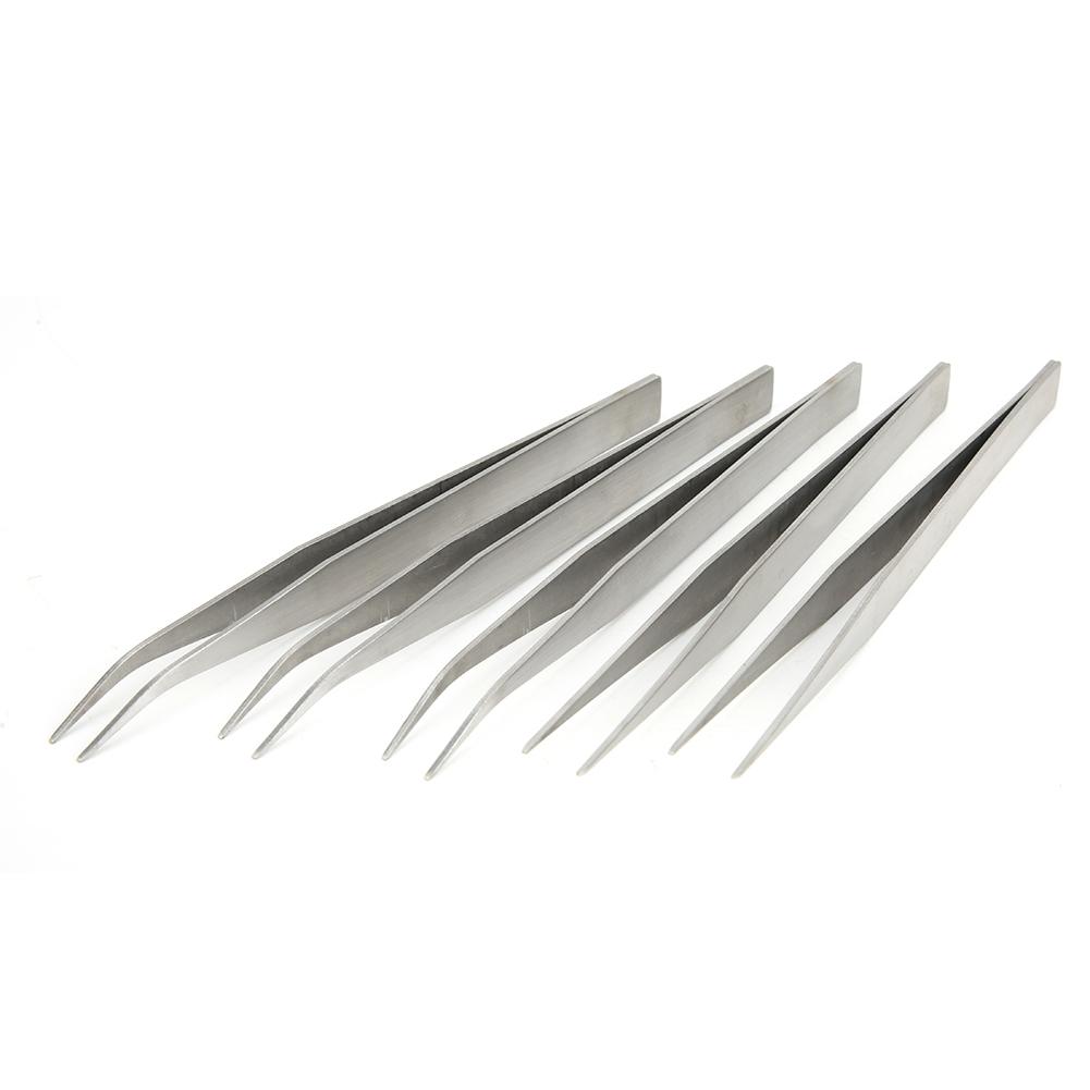 5pcs Stainless Steel Tweezers Straight & Curved Tweezers Hand Repair Tools