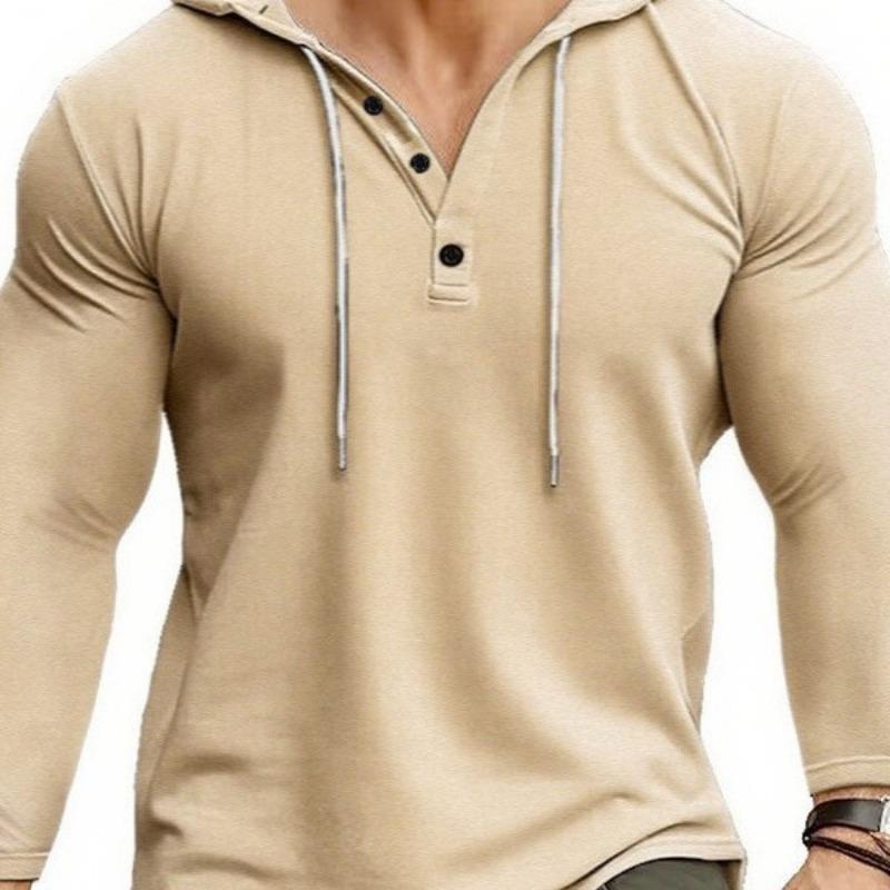 Men S Casual Sports Fitness Hooded Button Long Sleeve T Shirt