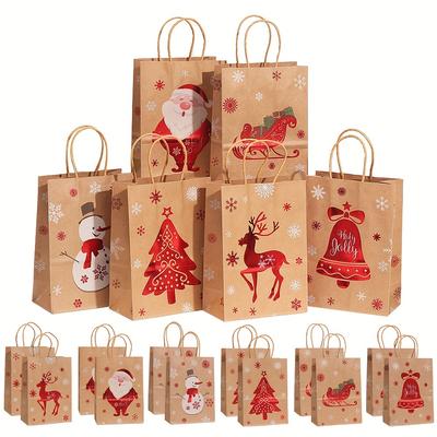 24 bolsas de regalo navideñas con asas: diseños festivos de Papá Noel, renos y muñecos de nieve para compras navideñas y regalos de fiesta