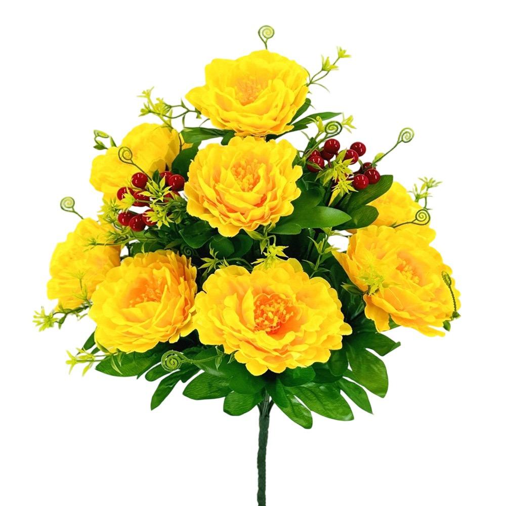 Multicolor Peony Artificial Flower Green Leaves Red Berries Decorative Flower Bouquet Photo Props Floral Arrangement