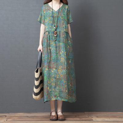 Vestido de Verano Retro Holgado para Mujer con Estampado