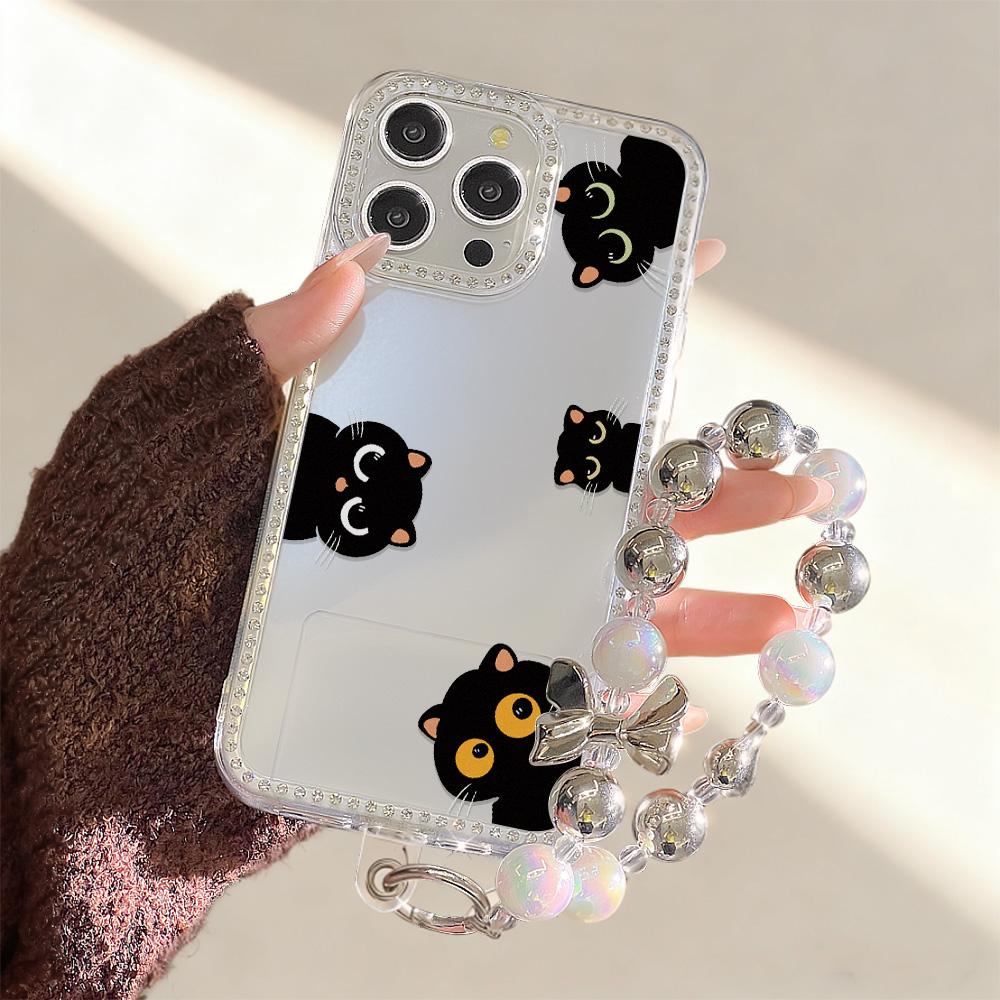 Bracelet Chain Phone Case For iPhone 17 16 15 13 14 for 17Air 17 12 14 16 Pro 17 14 16 Pro Max Sparking Diamond Cute Pattern Hard Cover With Lanyard