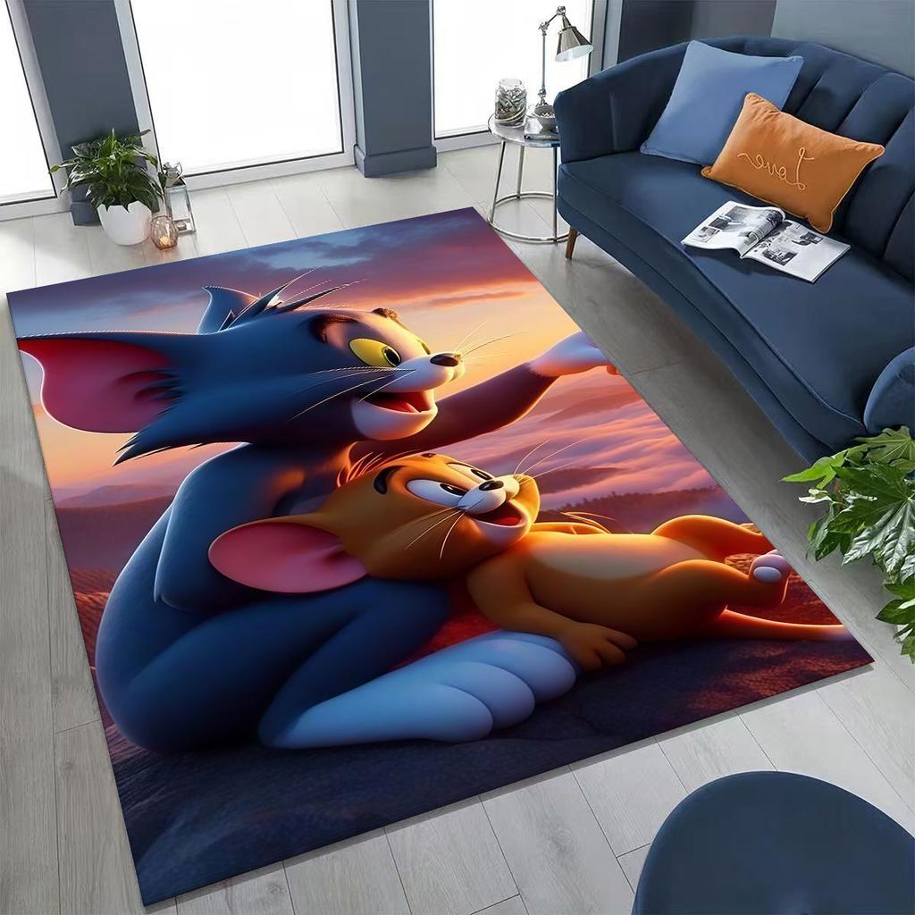 Dywanik Artystyczny z Kreskówką Tom i Jerry Kot Mysz 3D do Sypialni Salonu Kanapy Domu Mata Wycieraczka Dekoracja, Duża Antypoślizgowa Mata Podłogowa dla Dzieci