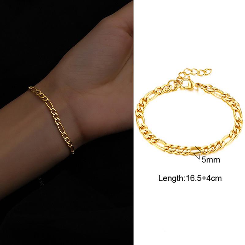 Gold Color Flat Snake Chain Bracelets for Women, Stainless Steel Herringbone Figaro Rope Italian Chain, Length Adjustable