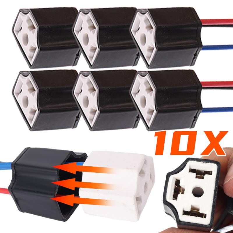 2/4/6/10pcs Car Bulb Lampholder 3-hole Ceramic Wire Wiring Car Headlight Bulb Light Beam Socket Plug Auto Light Accessories H4