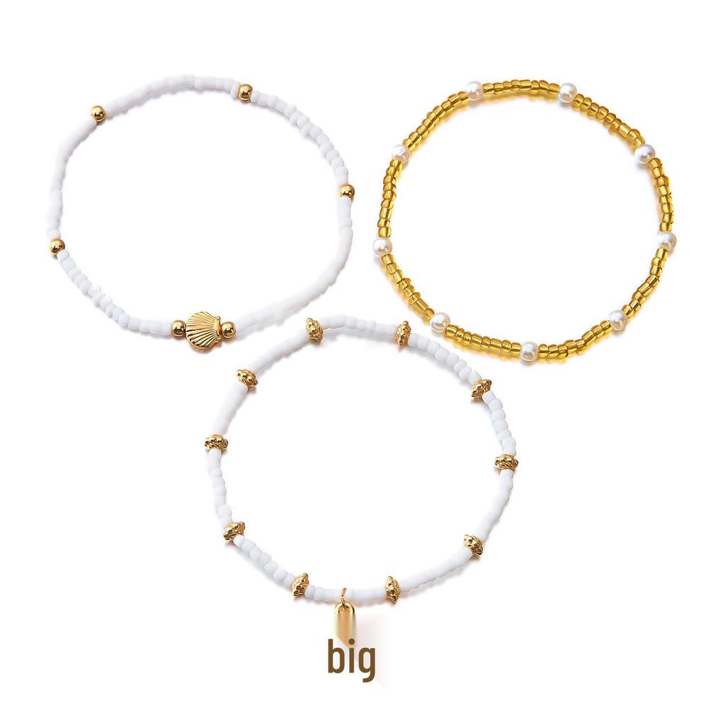 Bohemian Multilayer Rice Bead & Shell Anklet Set
