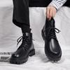 Autumn new men's leather boots Autumn new Martin boots Men's boots Leather surface solid color black