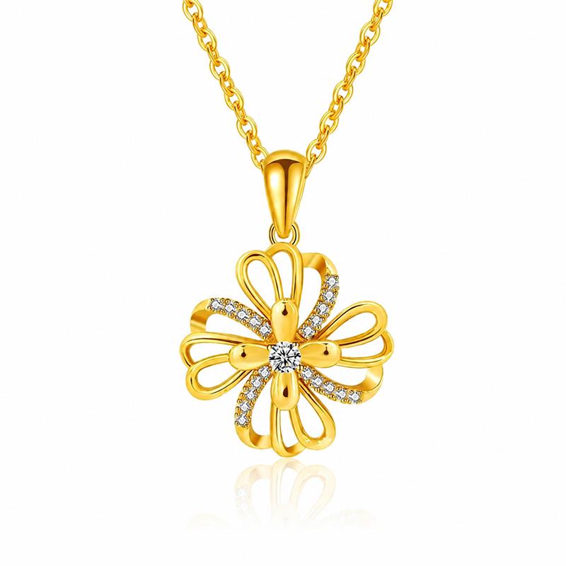 Elegant Flower Pendant Necklace Gold/Rose Gold Plated Sparkling CZ Floral Pendant Jewelry Gift for Daily Occasion gold