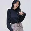 Shopping mall 1116 women's clothing autumn and winter new ruffle edge black round neck pullover long-sleeved shirt 1111171