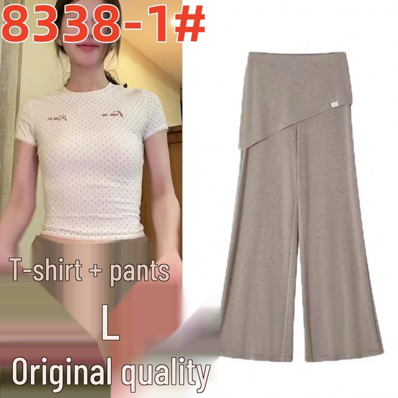 Zhao Lusi Style Polka Dot T-Shirt & Straight-Leg Pants Set for Spring/Summer 2026 Small