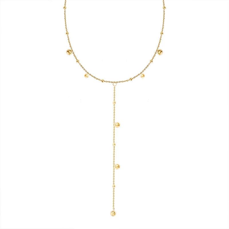 LT-P794 Ins Cold Style Trendy Bead Long Tassel Necklace Women's Collarbone Neck Chain Sweater Chain Stainless Steel Party
