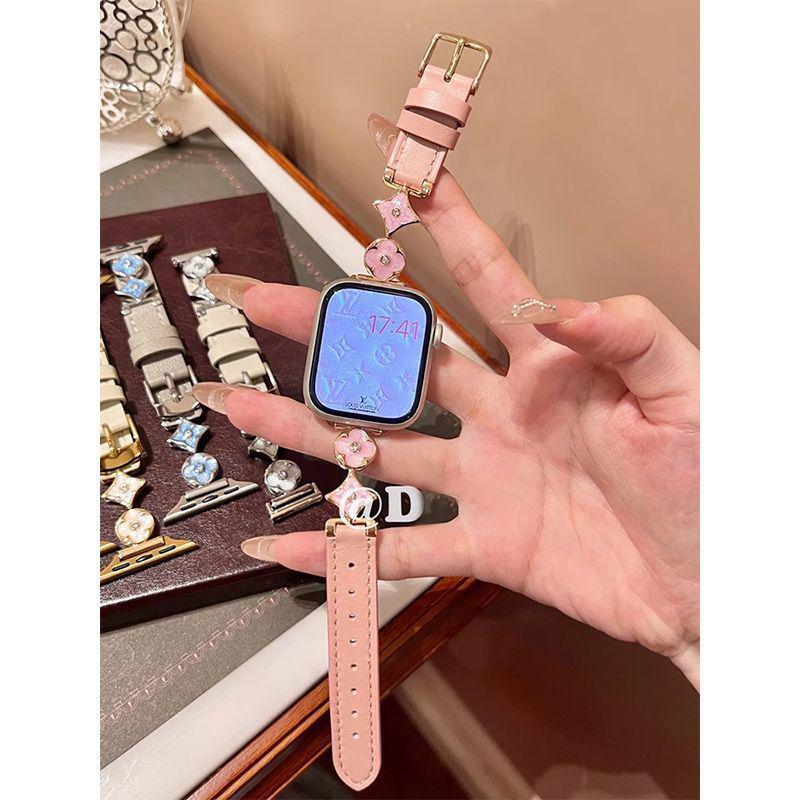 Lux Leather Four-Leaf Clover Metal Strap for Apple Watch S8, S9, S10