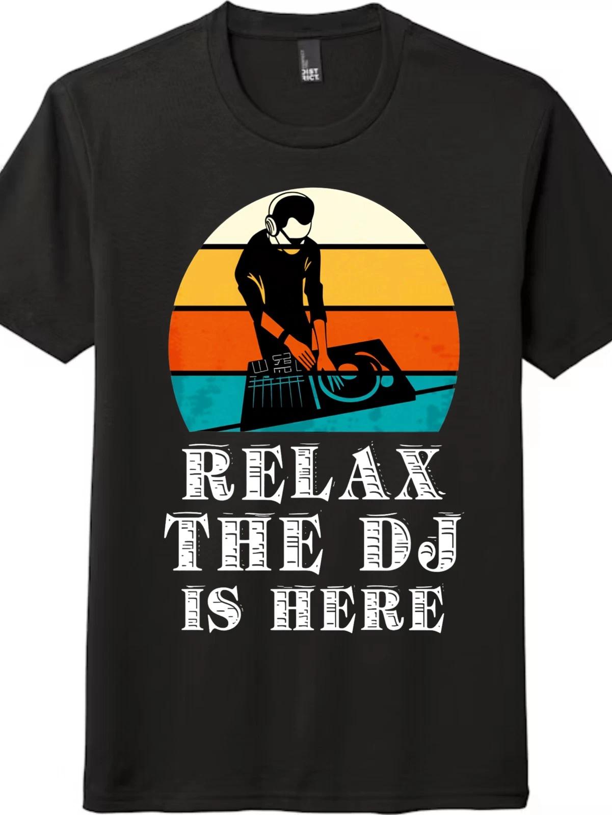 Vintage Sunset DJ Graphic T-Shirt-Relax The DJ Is Here Unisex Tee Free Shipping 4XL