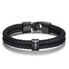 Custom Family Names Beads Bracelet Men Personalized Engraved Accessory Black Leather Stainless Steel Bangle Father's Day Gift