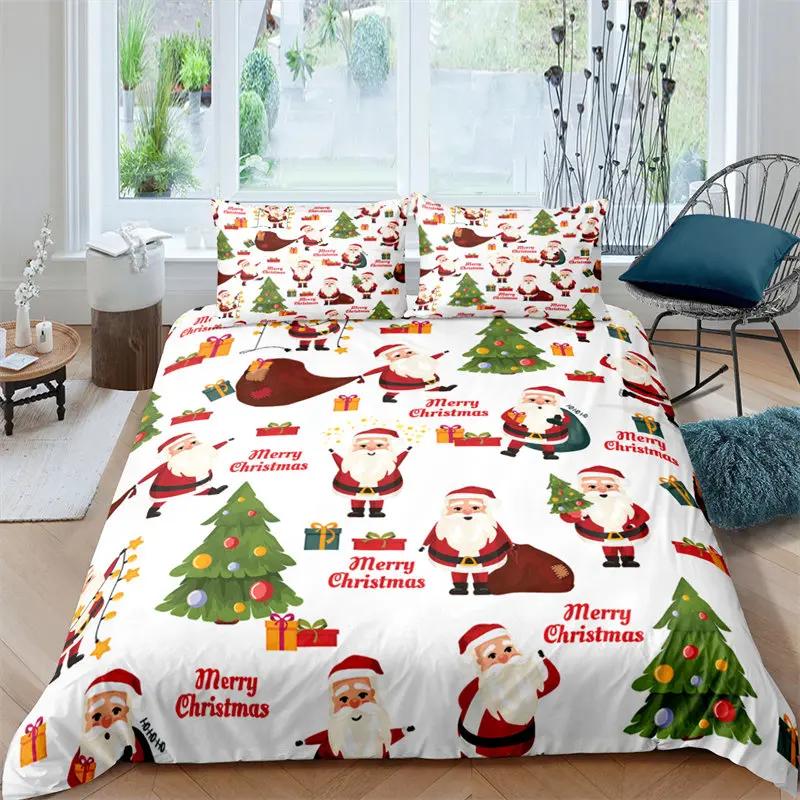 Santa Claus Pattern Bedding Set Christmas Deer Duver Cover Set for Kids Boys Girls Quilt Cover Queen Polyester Comforter Cover