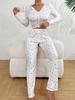 Women's European & American Style Printed Pajama Set: Long Sleeve Top & Long Pants, Casual Home Wear, Wearable Outdoors.