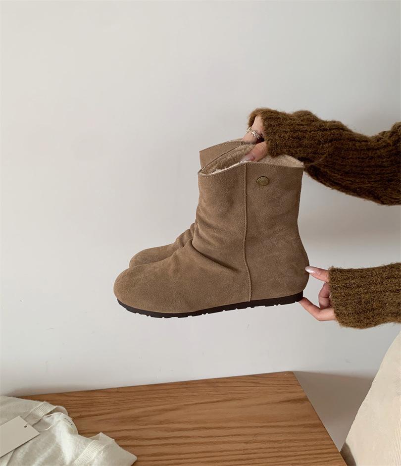 Flip collar two wear snow boots women 2025 autumn and winter new Mori hair short boots velvet warm snow cotton boots women