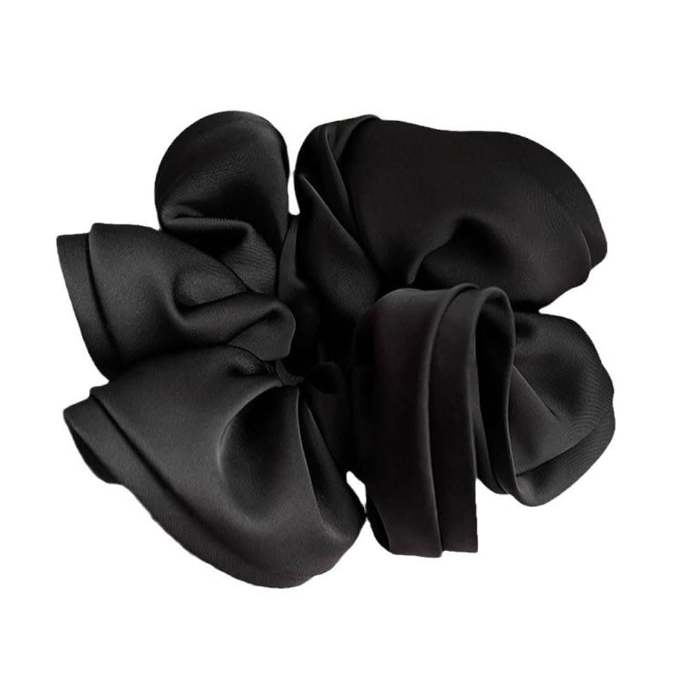 Shefun Chouchou Hair Tie Volume Satin Rubber Elegant Stylish Adult Ladies Accessory JP218 (Black)