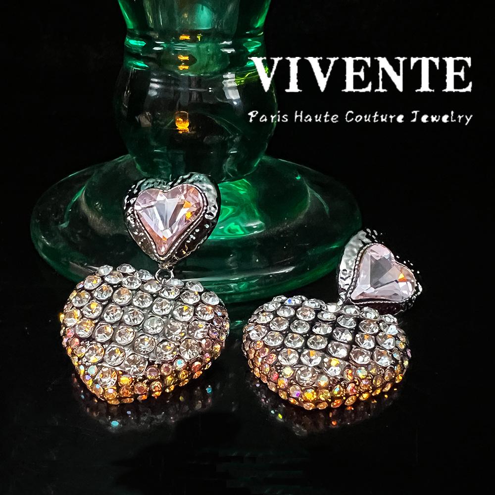 Exquisite Pink Diamond Heart Earrings - Elegant Gold-Plated Luxury Design