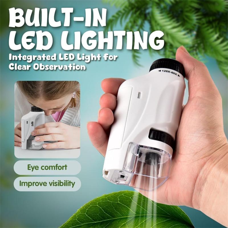 Handheld Pocket Microscope 60X 120X Magnification With Phone Clip LED Light Kids Science Educational Toy For Outdoor Study